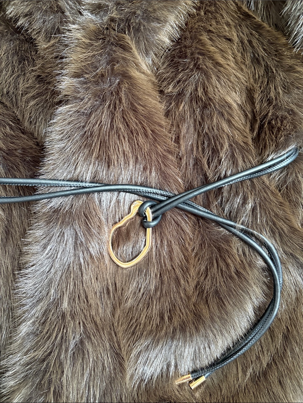 Zara faux fur brown Coat with belt - Picture 5 of 6